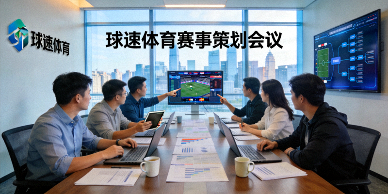 球速体育团队在现代化办公室讨论赛事策划的场景